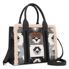 WG166G-8120 Wrangler Sherpa Southwestern Print Small Canvas Tote/Crossbody - Black
