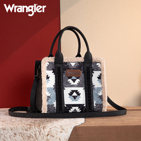 WG166G-8120 Wrangler Sherpa Southwestern Print Small Canvas Tote/Crossbody - Black