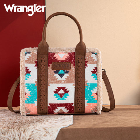 WG166G-8120 Wrangler Southwestern Print Canvas Tote/Crossbody - Brown