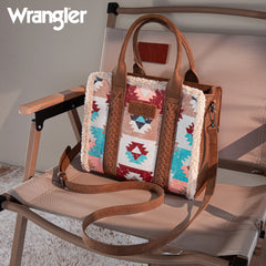 WG166G-8120 Wrangler Southwestern Print Canvas Tote/Crossbody - Brown