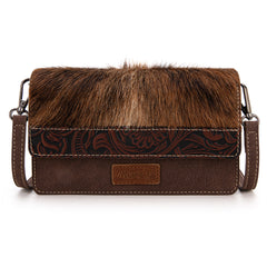 WG169-W030  Wrangler Genuine Hair-On Cowhide Wallet/Crossbody  -Coffee