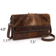 WG169-W030  Wrangler Genuine Hair-On Cowhide Wallet/Crossbody  -Coffee
