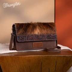 WG169-W030  Wrangler Genuine Hair-On Cowhide Wallet/Crossbody  -Coffee
