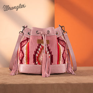 WG174-2029 Wrangler Southwestern Knitted Drawstring Crossbody Bag - Hot Pink