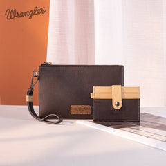 WG184-W049  Wrangler Dual Pouch/Wristlet Credit Cardholder Wallet - Coffee