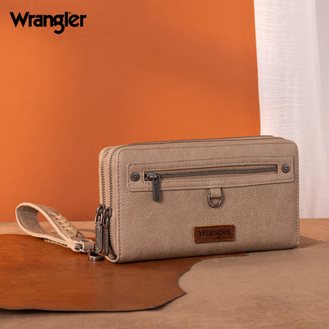 WG185-W050  Wrangler Dual Zipper Compartment Large Wallet  -Khaki
