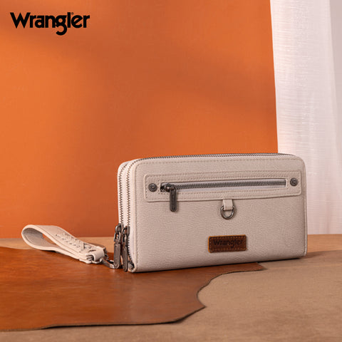 WG185-W050  Wrangler Dual Zipper Compartment Large Wallet  -Light Grey