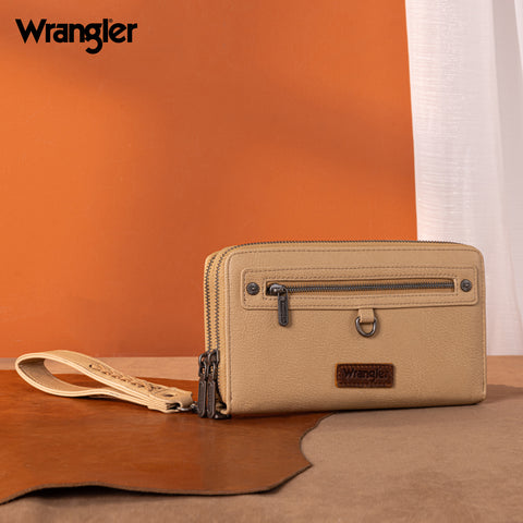 WG185-W050  Wrangler Dual Zipper Compartment Large Wallet  -Tan