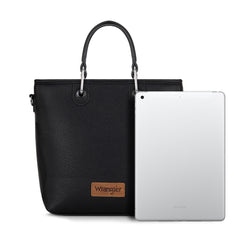 WG188-8312 Wrangler Top Handle Tote/Crossbody Detachable Key Ring Card Holder -Black