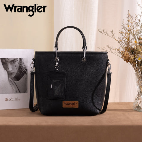 WG188-8312 Wrangler Top Handle Tote/Crossbody Detachable Key Ring Card Holder -Black