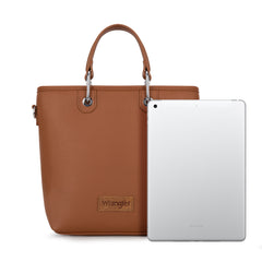 WG188-8312 Wrangler Top Handle Tote/Crossbody Detachable Key Ring Card Holder -Brown