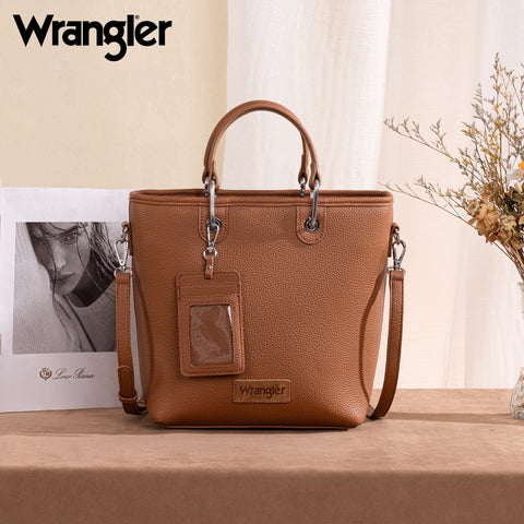 WG188-8312 Wrangler Top Handle Tote/Crossbody Detachable Key Ring Card Holder -Brown