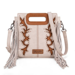 WG193-2003  Wrangler Top Handle Boot Scroll Fringe Tote/Crossbody -Beige