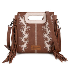 WG193-2003  Wrangler Top Handle Boot Scroll Fringe Tote/Crossbody -Coffee
