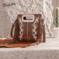 WG193-2003  Wrangler Top Handle Boot Scroll Fringe Tote/Crossbody -Coffee