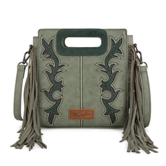 WG193-2003  Wrangler Top Handle Boot Scroll Fringe Tote/Crossbody -Green