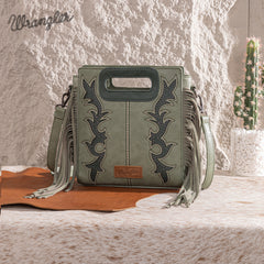 WG193-2003  Wrangler Top Handle Boot Scroll Fringe Tote/Crossbody -Green