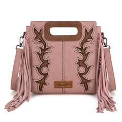 WG193-2003  Wrangler Top Handle Boot Scroll Fringe Tote/Crossbody -Pink