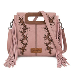 WG193-2003  Wrangler Top Handle Boot Scroll Fringe Tote/Crossbody -Pink