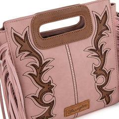 WG193-2003  Wrangler Top Handle Boot Scroll Fringe Tote/Crossbody -Pink