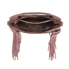 WG193-2003  Wrangler Top Handle Boot Scroll Fringe Tote/Crossbody -Pink
