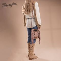 WG193-2003  Wrangler Top Handle Boot Scroll Fringe Tote/Crossbody -Pink