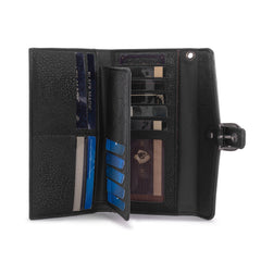 WG195-W054  Wrangler Western Cow-Print Tri-fold RFID Wallet/Wristlet With Detachable Credit Card Holder - Black