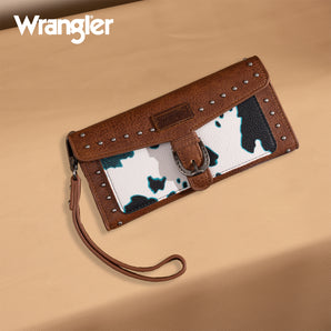 WG195-W054 Wrangler Western Cow-Print Tri-fold RFID Wallet/Wristlet With Detachable Credit Card Holder - Turquoise