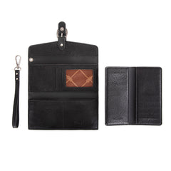 WG195-W055  Wrangler Western  Tri-fold RFID Wallet/Wristlet With Detachable Credit Card Holder -Black
