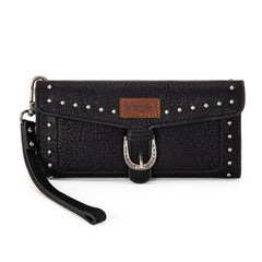 WG195-W055  Wrangler Western  Tri-fold RFID Wallet/Wristlet With Detachable Credit Card Holder -Black