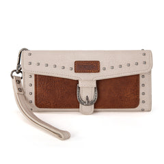 WG195-W055  Wrangler Western  Tri-fold RFID Wallet/Wristlet With Detachable Credit Card Holder -Brown-Tan