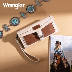 WG195-W055  Wrangler Western  Tri-fold RFID Wallet/Wristlet With Detachable Credit Card Holder -Brown-Tan