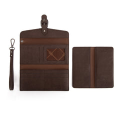 WG195-W055  Wrangler Western  Tri-fold RFID Wallet/Wristlet With Detachable Credit Card Holder -Coffee