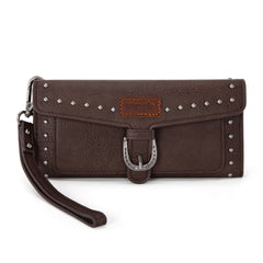 WG195-W055  Wrangler Western  Tri-fold RFID Wallet/Wristlet With Detachable Credit Card Holder -Coffee