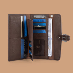 WG195-W055  Wrangler Western  Tri-fold RFID Wallet/Wristlet With Detachable Credit Card Holder -Coffee