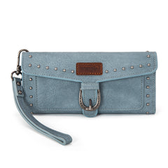 WG195-W055  Wrangler Western  Tri-fold RFID Wallet/Wristlet With Detachable Credit Card Holder -Jean
