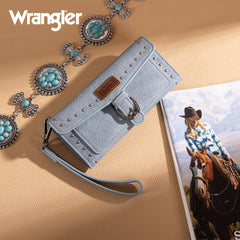 WG195-W055  Wrangler Western  Tri-fold RFID Wallet/Wristlet With Detachable Credit Card Holder -Jean