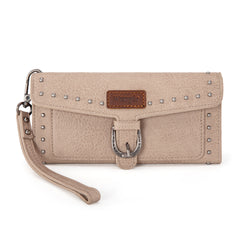 WG195-W055  Wrangler Western  Tri-fold RFID Wallet/Wristlet With Detachable Credit Card Holder -Khaki