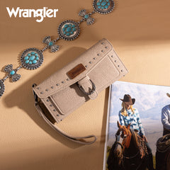 WG195-W055  Wrangler Western  Tri-fold RFID Wallet/Wristlet With Detachable Credit Card Holder -Khaki