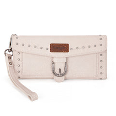 WG195-W055  Wrangler Western  Tri-fold RFID Wallet/Wristlet With Detachable Credit Card Holder -Tan