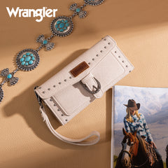WG195-W055  Wrangler Western  Tri-fold RFID Wallet/Wristlet With Detachable Credit Card Holder -Tan