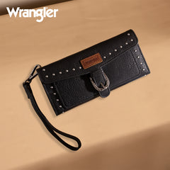 WG195-W055  Wrangler Western  Tri-fold RFID Wallet/Wristlet With Detachable Credit Card Holder -Black