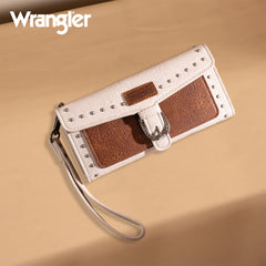 WG195-W055  Wrangler Western  Tri-fold RFID Wallet/Wristlet With Detachable Credit Card Holder -Brown-Tan