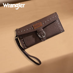 WG195-W055  Wrangler Western  Tri-fold RFID Wallet/Wristlet With Detachable Credit Card Holder -Coffee