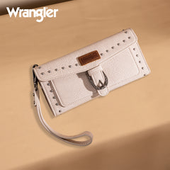 WG195-W055  Wrangler Western  Tri-fold RFID Wallet/Wristlet With Detachable Credit Card Holder -Tan