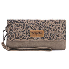 WG196-W056  Wrangler Western Floral Tooled Tri-fold RFID Wallet/Wristlet - Lime