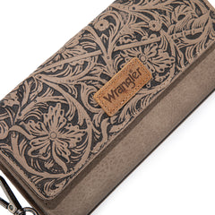 WG196-W056  Wrangler Western Floral Tooled Tri-fold RFID Wallet/Wristlet - Lime