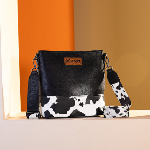 WG20-83601  Wrangler Cow Print Crossbody Bag -Black