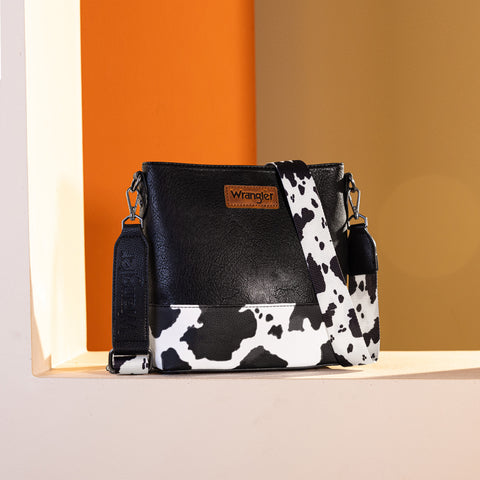 WG20-83601  Wrangler Cow Print Crossbody Bag -Black