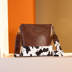 WG20-83601  Wrangler Cow Print Crossbody Bag -Brown